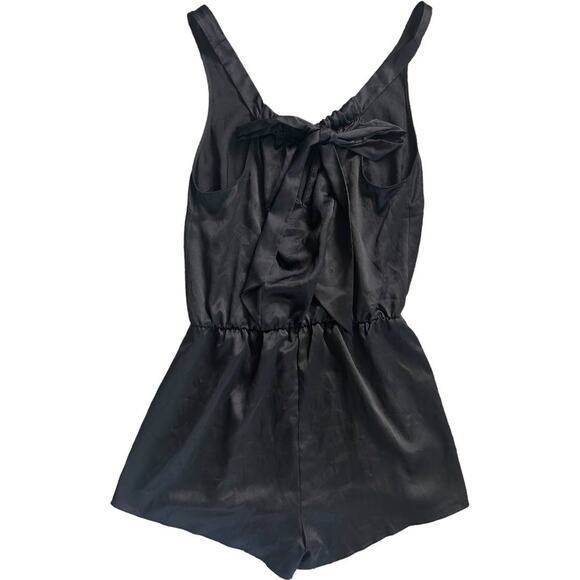 EUC Victoria's Secret Black Satin 1-Piece Bow Tie Hem Ruched Waist Sleeveless S - Picture 1 of 6